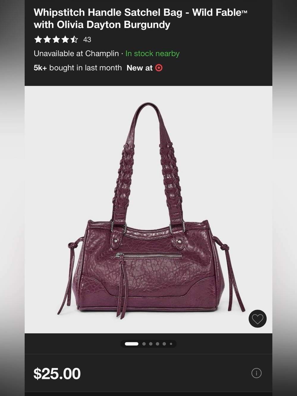 Olivia Dayton Women’s Braided Strap Satchel Handbag in Deep Plum